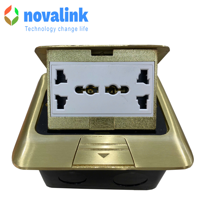 Ổ cắm &acirc;m s&agrave;n điện đa năng chất liệu Đồng ch&iacute;nh h&atilde;ng Novalink M&atilde; NV-FS3B cao cấp